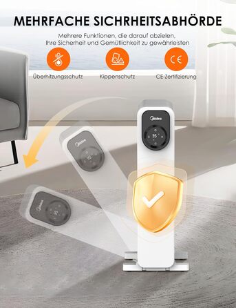 Масляний радіатор Midea NY2311-24UR, 2300 Вт, 11 секцій, електричний обігрівач з термостатом, LED-дисплеєм, дистанційним керуванням, захистом від перегріву, 4 режими роботи, тихий