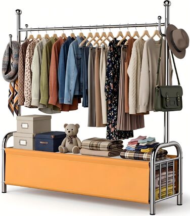 Вішалка для одягу з нержавіючої сталі з кошиком для білизни, міцна, витримує до 115 кг, 3-в-1, для спальні, коридору - UP01