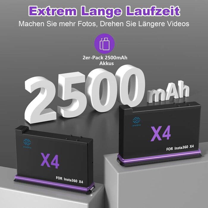 Акумулятор Insta360 X4 2500mAh та Швидке LED Зарядний пристрій 3-канали USB (2 шт.) з SD слотом - Аксесуари для Insta360 X4
