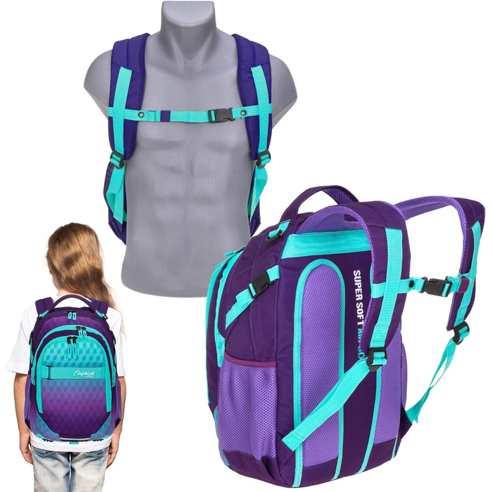 Дитячий рюкзак Elephant Hero Signature з дощовиком, Violet Cube (Lila-Türkis)