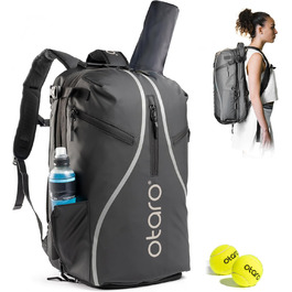 Otaro Tennis Backpack with Shoe Compartment (Holds 2 Racquets) - Includes Separate Shoe Pocket & Racket Protection | Premium Tennis Bag for Men & Women | Unisex (PRO 42L, Reflective Black)