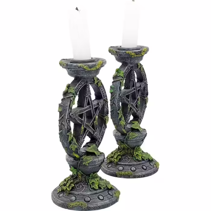 Nemesis Now B2539G6 Wiccan Pentagram Candle Holder Set with 2 Candle Holders, 15 cm, Black Resin