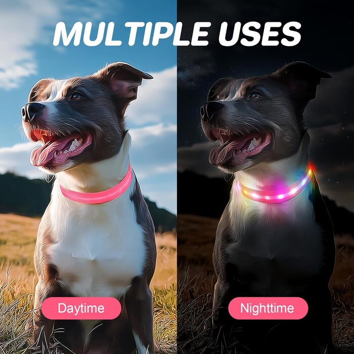 Світлодіодна нашийник для собак Feycig - USB зарядка, водонепроникний, 3 режими, регульований (L, рожевий, 28-40см)