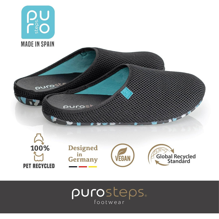 Домашні капці Purosteps Fieltro-Casa-Eco: Екологічні тапочки з переробленого PET (Іспанія), чорно-бірюзові, розмір 44 EU, унісекс, преміум-якість