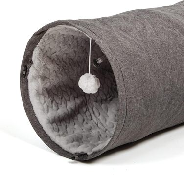 CanadianCat Company | XXL Cat Tunnel with Plush Fabric | gray | approx. 35 x 150 cm - Variable Shape, integrated cat toy