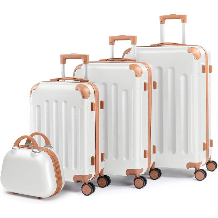 Набір валіз LALAHO 4 шт. з косметичками, з ABS пластику, рожеве золото (бежево-коричневий, смужки)