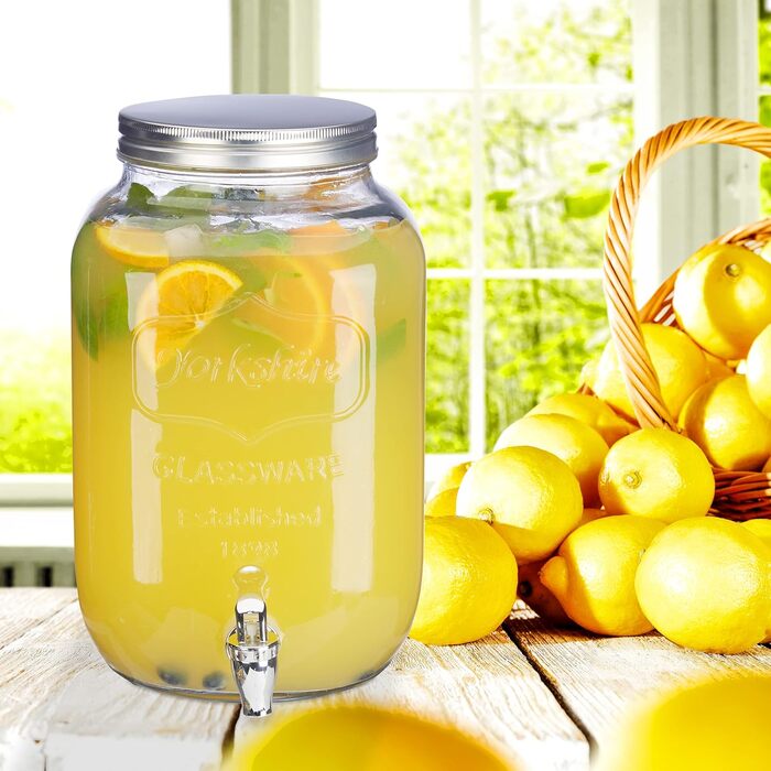 Relaxdays 2 x Drink Dispenser 8 l, Glass, Tap, Retro Juice Dispenser Gastro, Vintage Lemonade Dispenser Garden Party, Clear