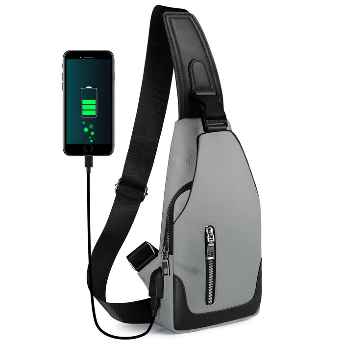 Чоловіча нагрудна сумка Brusttasche, Crossbody з USB-зарядкою, Оксфорд, водонепроникна, для спорту, роботи, подорожей (#6 A-grau)