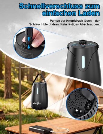 Портативний акумуляторний душ LIBERRWAY Campingdusche 8000mAh для кемпінгу, саду, авто – IPX8, 5 режимів, 2м шланг