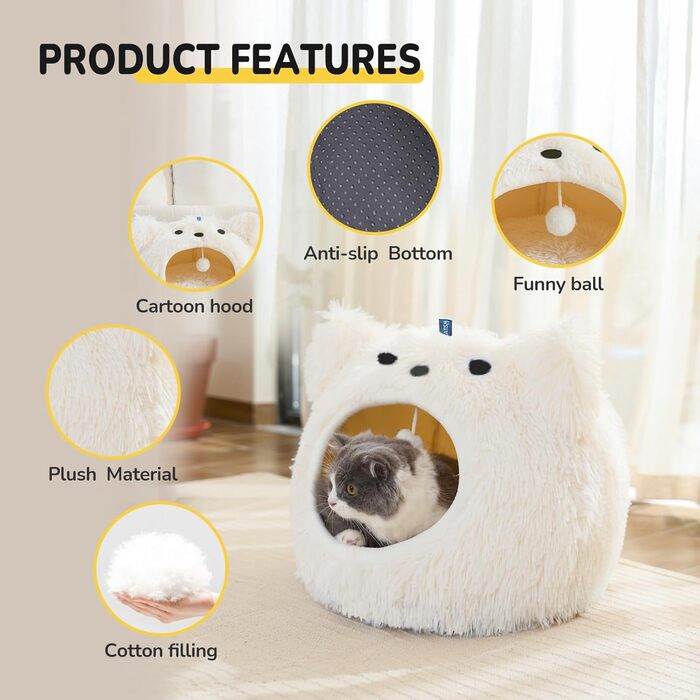 CATISM Cat Cave Cat Bed Washable Cat Sleeping Place for Cats Cute Monster Plush Pet Cat Head Pillow Cat House Cat Cushion Fluffy Kitten Puppy Snuggle Bed Pet Bed