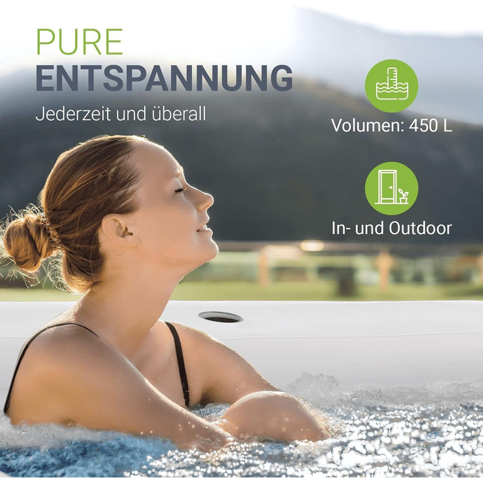 Надувна ванна Juskys L для відпочинку на відкритому повітрі: ванна для айсбергу, мобільна, з підголівником, з кришкою та насосом, чорна