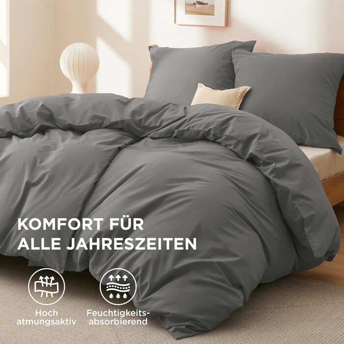 Комплект постільної білизни BEDSURE 135x200 з бавовни (4 частини) - сірий, з ремінцем, Oeko-Tex, з двома наволочками 80x80 см