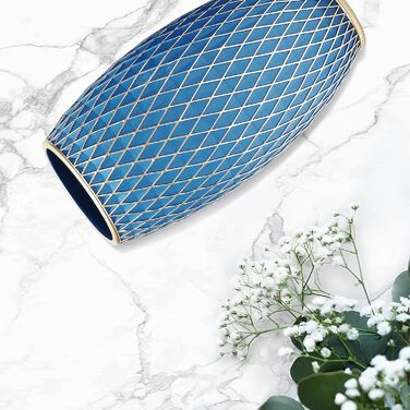 Декоративна ваза для дому, блакитно-золота, з діамантовим візерунком, овальна | Декор інтер'єру, подарунок на новосілля