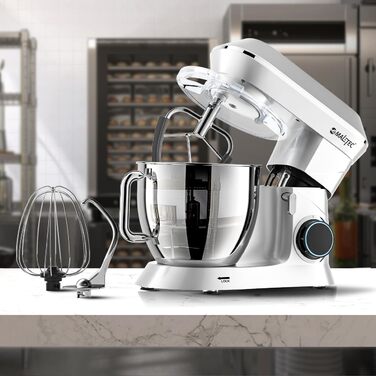 Планетарний міксер MalTecChef 2200 Вт, 6 л, 6 швидкостей, чорний, насадки для замісу тіста, збивання, кухонний комбайн