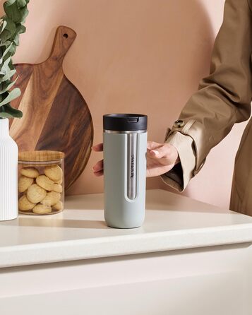 Термокружка Nespresso Travel Mug Small Sage Green 300 мл, Sage Green (Aquamarin Blue), з кришкою, не протікає, для кави, чаю, матча, з нержавіючої сталі