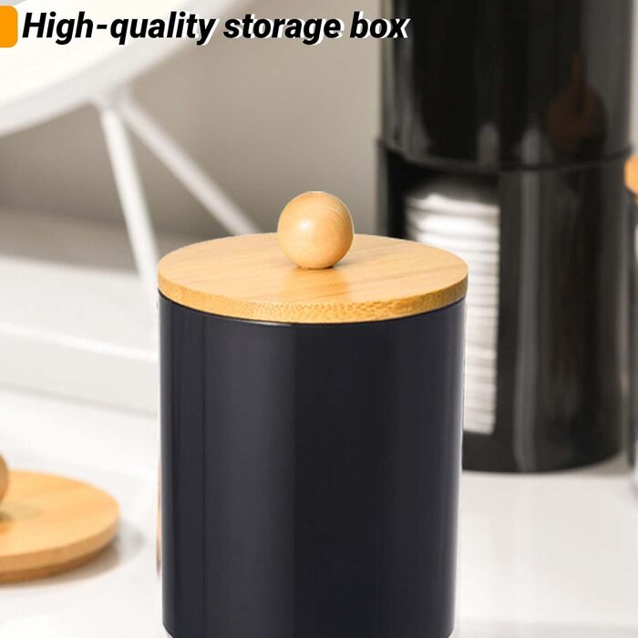 Диспенсер для ватних паличок та ватних дисків, чорний, 3 шт. - органайзер для ватного диска, бамбук, акрил