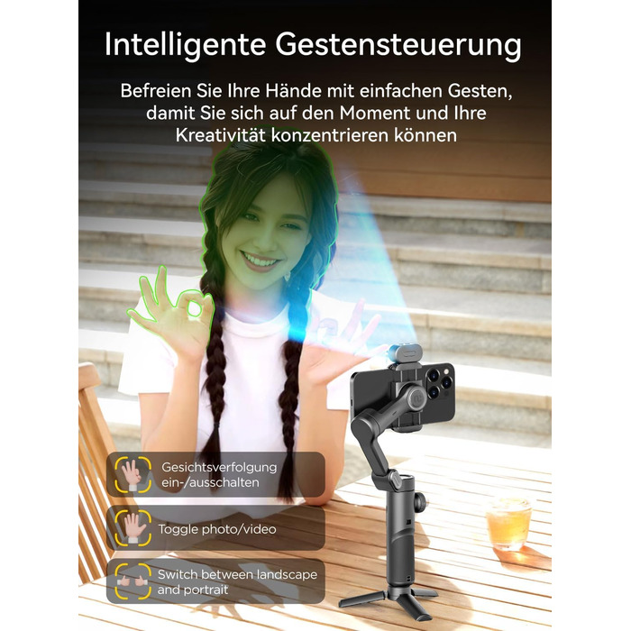 Стабілізатор для смартфона AOCHUAN з 3 осями, RGB-підсвічуванням, трекінгом обличчя та регулюванням фокусу. Підходить для iPhone/Android. Ідеально для зйомки Vlog (Smart XE AI)