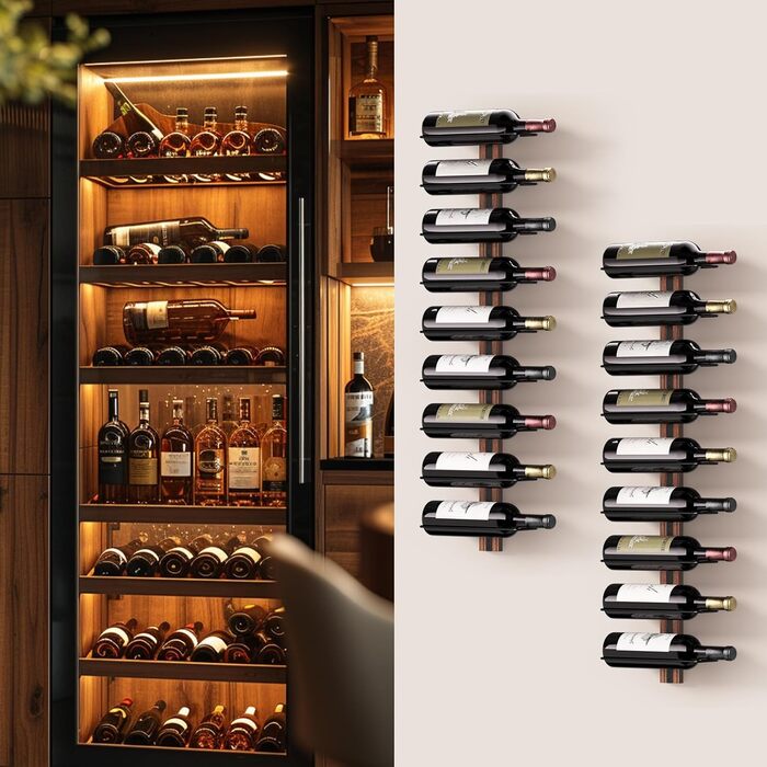 B4Life Wine Rack, Bottle Rack, Wall Wine Rack for 9 Wine Bottles, Wooden and Metal Wall Wine Rack, Black Hanging Wine Bottle Shelves