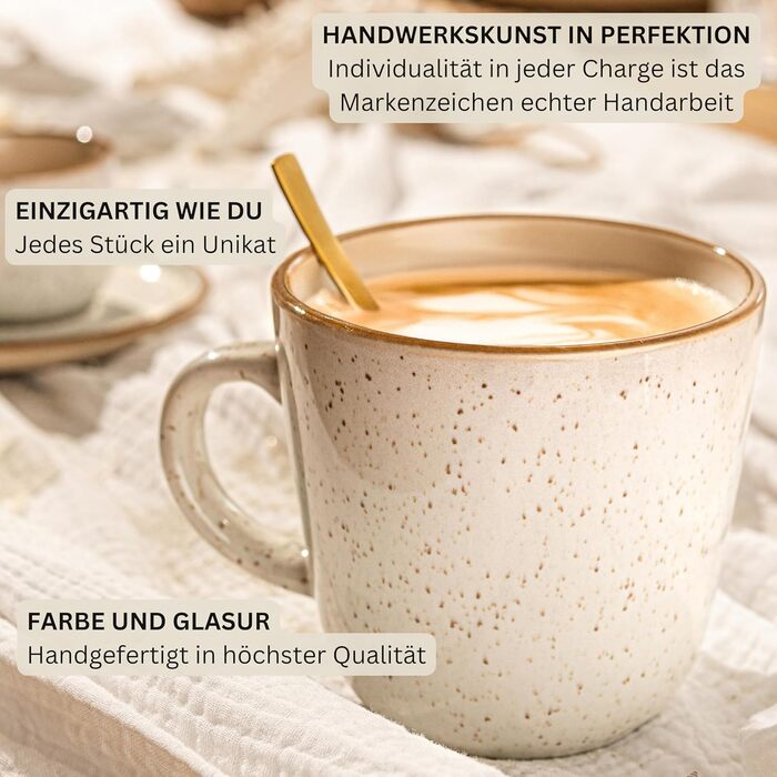 Набір кавових чашок SÄNGER Rio Creme (6 шт.) з кераміки, 430 мл. Підходять для кави, чаю, мультифункціональні, безпечні для миття в посудомийній машині та використання в мікрохвильовій печі.