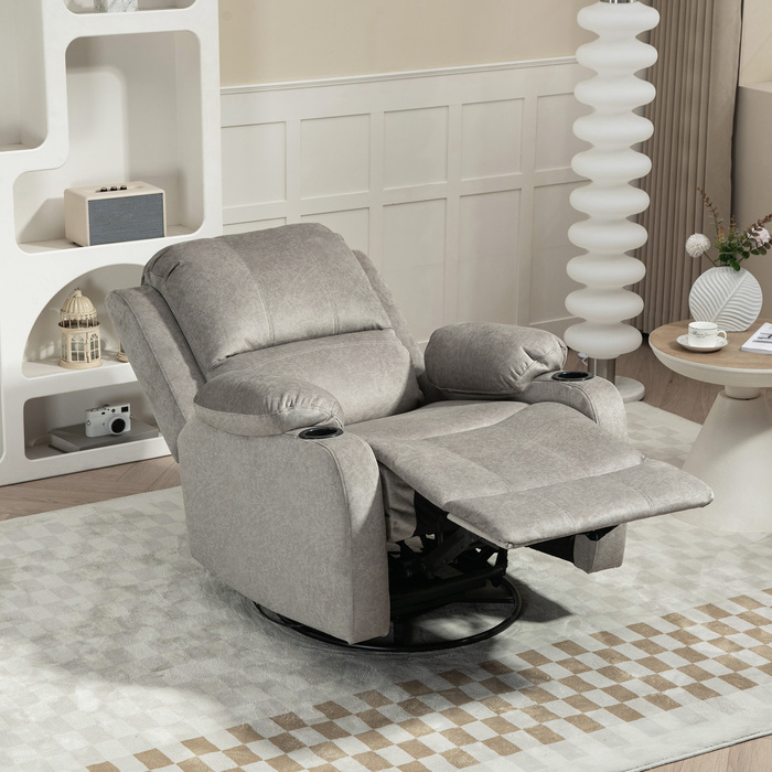 HOMCOM Electric Reclining TV Chair, 360° Swivel, Rocker Function, Pocket Spring, Footrest, Cup Holder, Brown