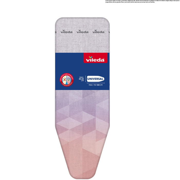 Покривало для прасувальної дошки Vileda Diamond з титановим покриттям, універсальний розмір (120-130x38-45 см), для парових прасок, сертифікат OEKO-TEX