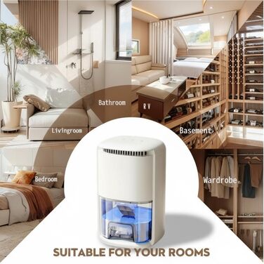 Електричний осушувач повітря 1000 мл для дому, авто, ванної кімнати (білий)