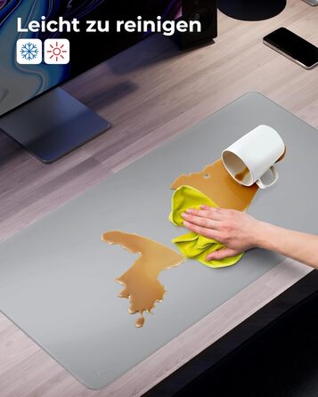 Підкладка для столу MYMIND® 80x40 см - XXL килимок для миші з преміум-шкіри PU - водонепроникна підкладка для дому/офісу - сірий колір