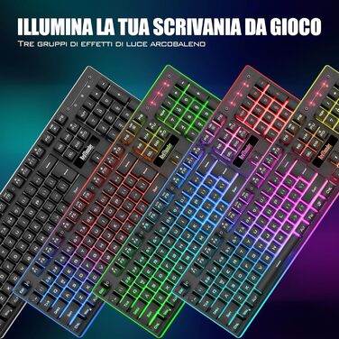 Бездротова ігрова клавіатура та миша RedThunder K10 з підсвічуванням LED, акумулятор 3800 mAh, механічне відчуття, Anti-Ghosting, миша 3200 DPI, QWERTY-розкладка, для PC, чорний колір
