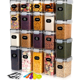 Набір контейнерів для продуктів на 20 штук з кришкою, герметичні, BPA-free, з етикетками, для зберігання круп, борошна, мюслі, кухонний органайзер
