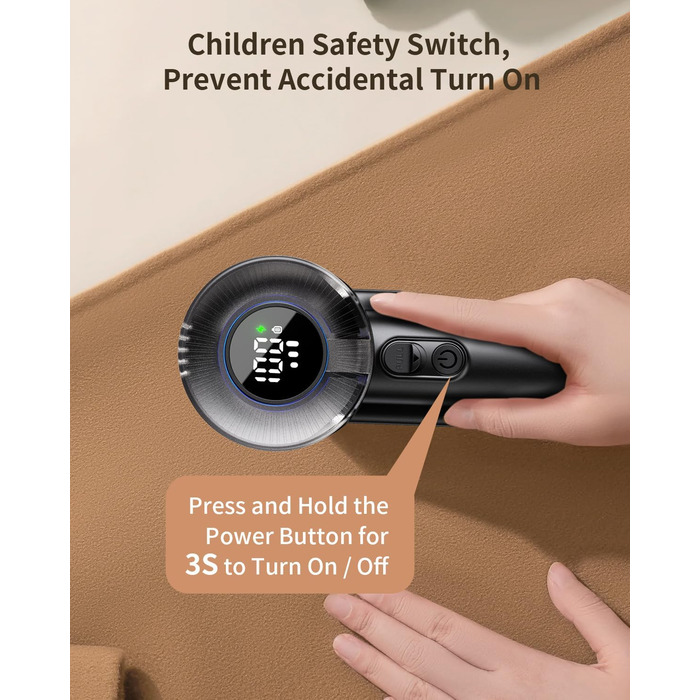 Електричний видалення ворсу з тканини з щіткою для ворсу, XL, з цифровим дисплеєм, 3 великі леза, видалення ворсу з одягу, меблів, ковдр, чорний