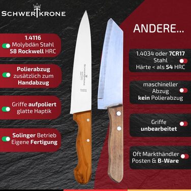 Ніж кухарський Schwertkrone з ручкою з горіхового дерева, 20 см, Made in Germany