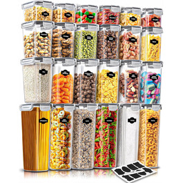 Набори контейнерів для зберігання KICHLY з кришкою (24 шт.) - герметичні контейнери для продуктів, BPA-free, для шафи/кухні, ідеальні для крупи, цукру, борошна та іншого