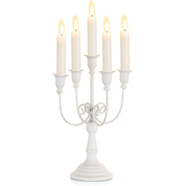 Sziqiqi Candelabra Candle Holders - 29.5 cm High, 5-Arm Candle Stand, Candle Holder for Taper Candles for Candlelight, Table Decoration, Christmas Mantel, White