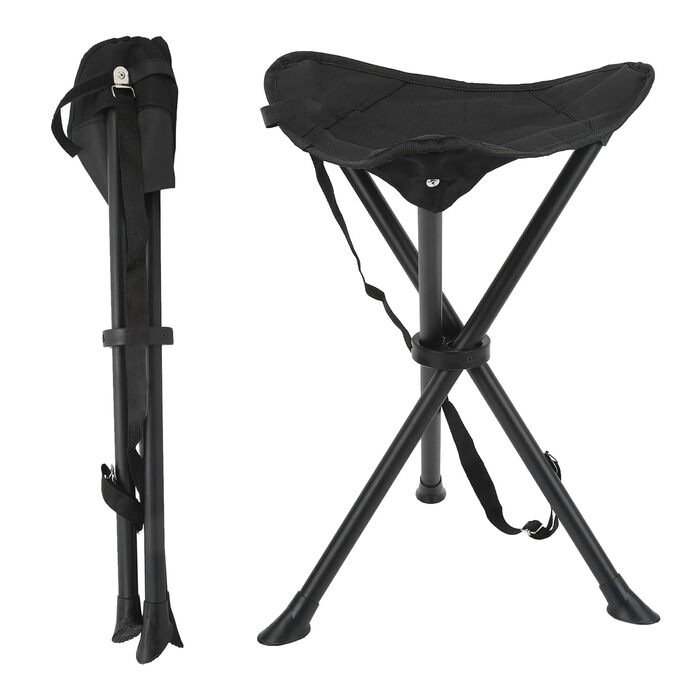 Чорний складаний табурет-стілець 60 см для кемпінгу, риболовлі, саду та балкону з сумкою