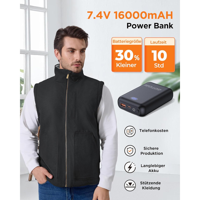 Чоловіча грівачка з Powerbank 16000mAh, 7.4V, 9 зон нагріву, Canvas, 3 температурні режими, чорна, M
