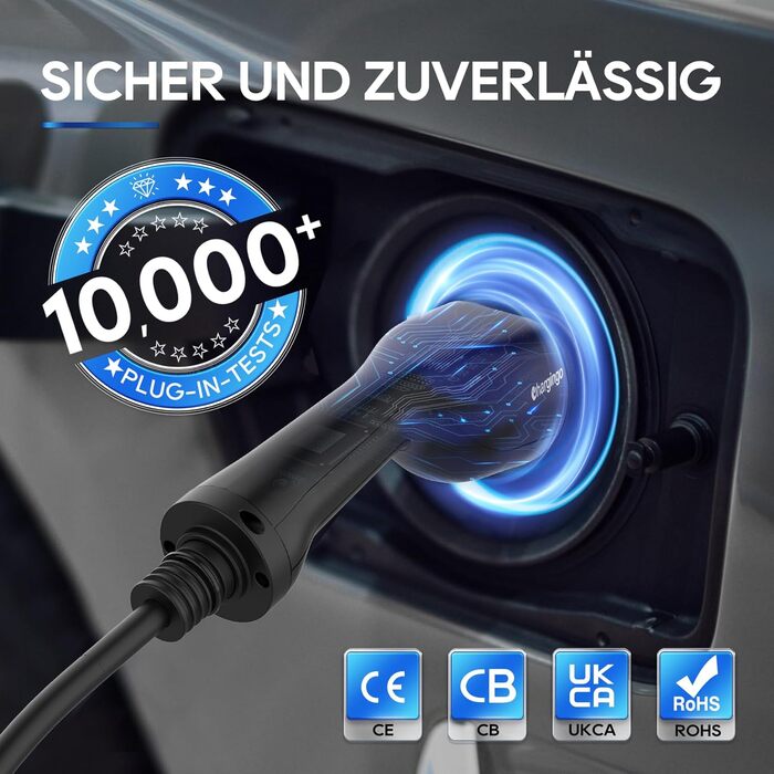 Портативний зарядний пристрій для електромобілів Type 2 (IEC 62196-2) з LCD-дисплеєм, 3.68kW, 6-16A, 5м, IP65, 16A, 22kW, чорний