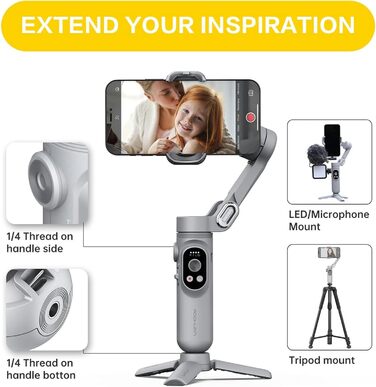 Стабілізатор Gimbal для смартфона AOCHUAN SMART X з LED-підсвічуванням, трекінгом обличчя, функцією Time-Lapse, 3-осьовий, склавний, для iPhone 16/15/14/13/12 Pro/Max/Xs, Galaxy S21, TikTok