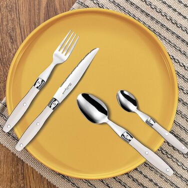 Набір столових приборів Lou Laguiole для стейків (24 шт.) | Набір для 6 осіб | Нержавіюча сталь, кремовий колір