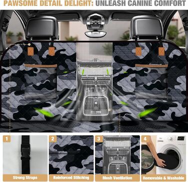 Накладка на сидіння автомобіля для собак Lekeinchi - водовідштовхувальна, стійка до подряпин, з 6 дерев'яними планками та ременями безпеки (140x77 см, камуфляж)