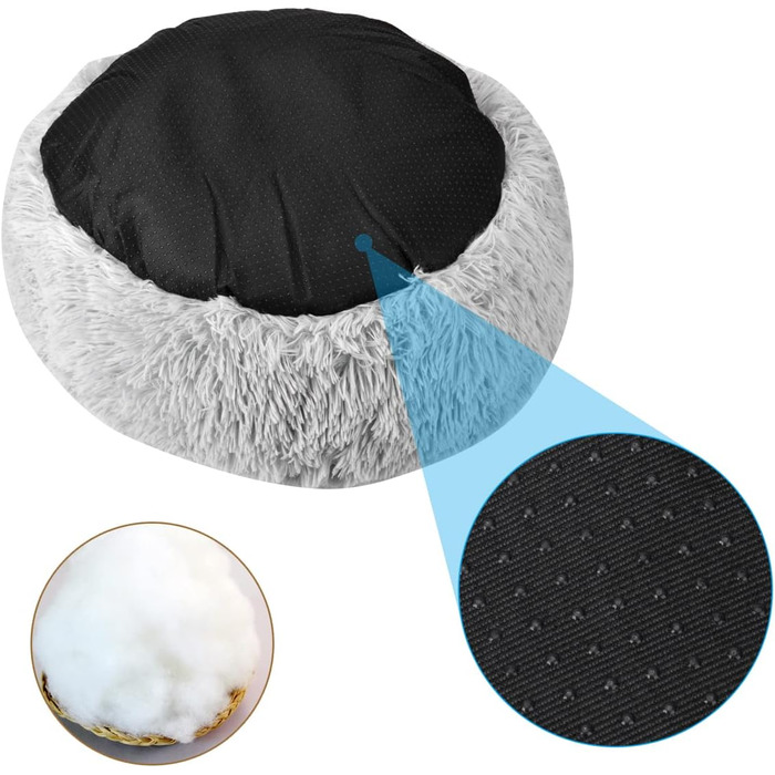 М'яке ліжко для котів та собак: кругле, плюшеве, миється, 70см/60см, білий/світло-сірий