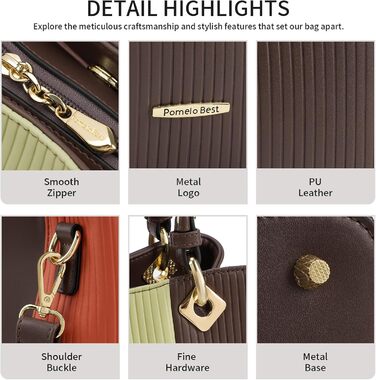 Сумка Pomelo Best жіноча багатокольорова смугаста через плече (Bernsteinmoos) з внутрішніми кишенями