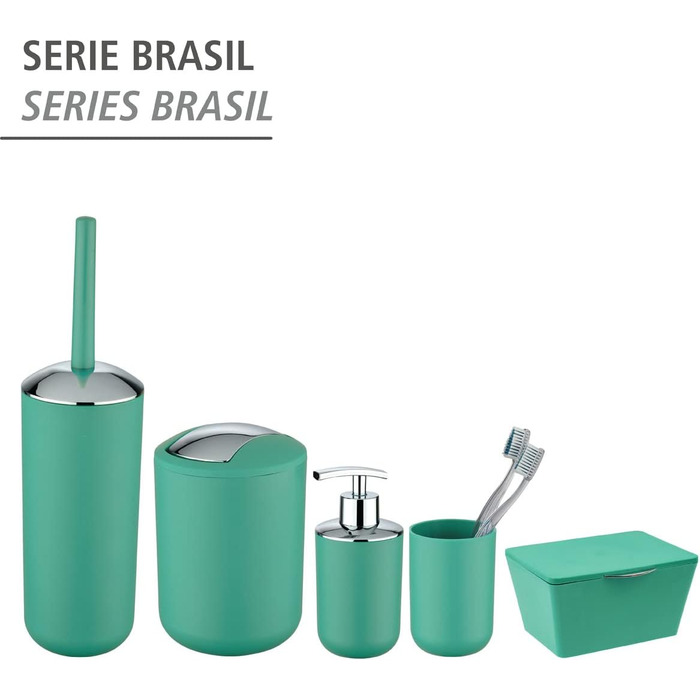Кошик для косметики та смітника у ванну WENKO Brasil L, 6.5 л, з гойдальним кришкою, ударостійкий пластик, без BPA, зелений