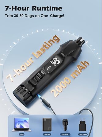 Електричний точило для собачих кігтів Casfuy - 6 ступенів, тихе, з LED-підсвіткою та збирачем пилу, 4.8V, для великих собак (чорний)