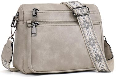 Сумка жіноча через плече MUIIKOLA середнього розміру, екошкіра бежево-сірого кольору, м'який широкий ремінь