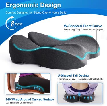 Подушка для сидіння SkyNY на офісне крісло: Memory Foam, для кукси, Sciatica, ергономічна, знімає тиск, для болю в сідниці та кукси