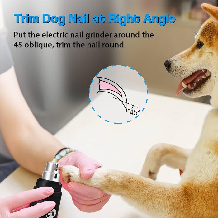 Електричний точилка для кігтів собак Casfuy - професійний, 2 швидкості, акумуляторний, для собак та котів, чорний