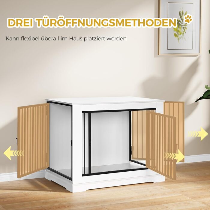 BEWISHOME Клітка для собак, 81 см, Біла, з 3 дверцятами, для дому, з функцією столику, для маленьких/середніх собак, EMGL03W