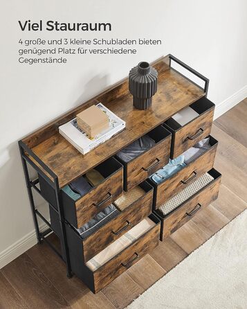 SONGMICS Chest of Drawers, Cabinet, 7 Fabric Drawers with Handles, Metal Frame, Industrial Design, Vintage Brown-Ink Black LTS137B01