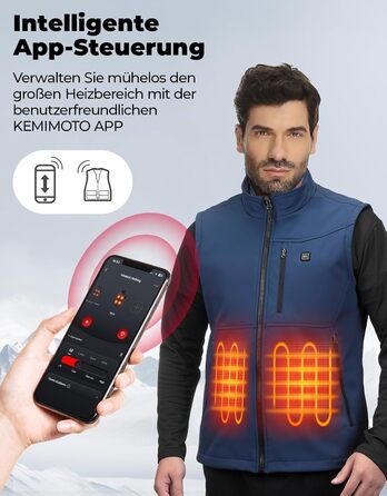 Обогреваемая жилетка KEMIMOTO с функцией App, для мужчин и женщин, с аккумулятором 10000mAh, 4 зоны обогрева, для мотоцикла, катання на лижах (Синій, L)