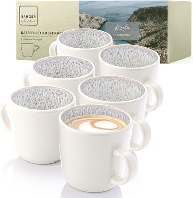 Набір кавових чашок SÄNGER Kreta (6 шт.), 350 мл, кераміка, блакитний, для кави та чаю, миття в посудомийній машині, мікрохвильова піч